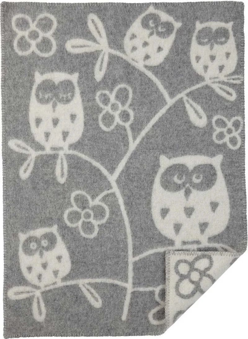 Wiegdeken eco wol Uiltjes 65x90cm van Klippan in Grijs – productfoto