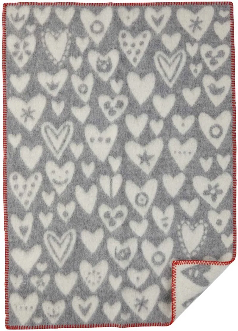 Wiegdeken lamswol Baby Heart grijs- 65x90cm van Klippan in Grijs met ecru – productfoto
