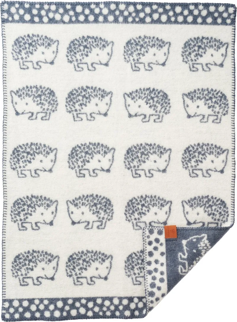 wollen wiegdeken- eco wol - Hedgehog egel blauw - 70x90cm by Klippan in Blue, Ecru – product photo