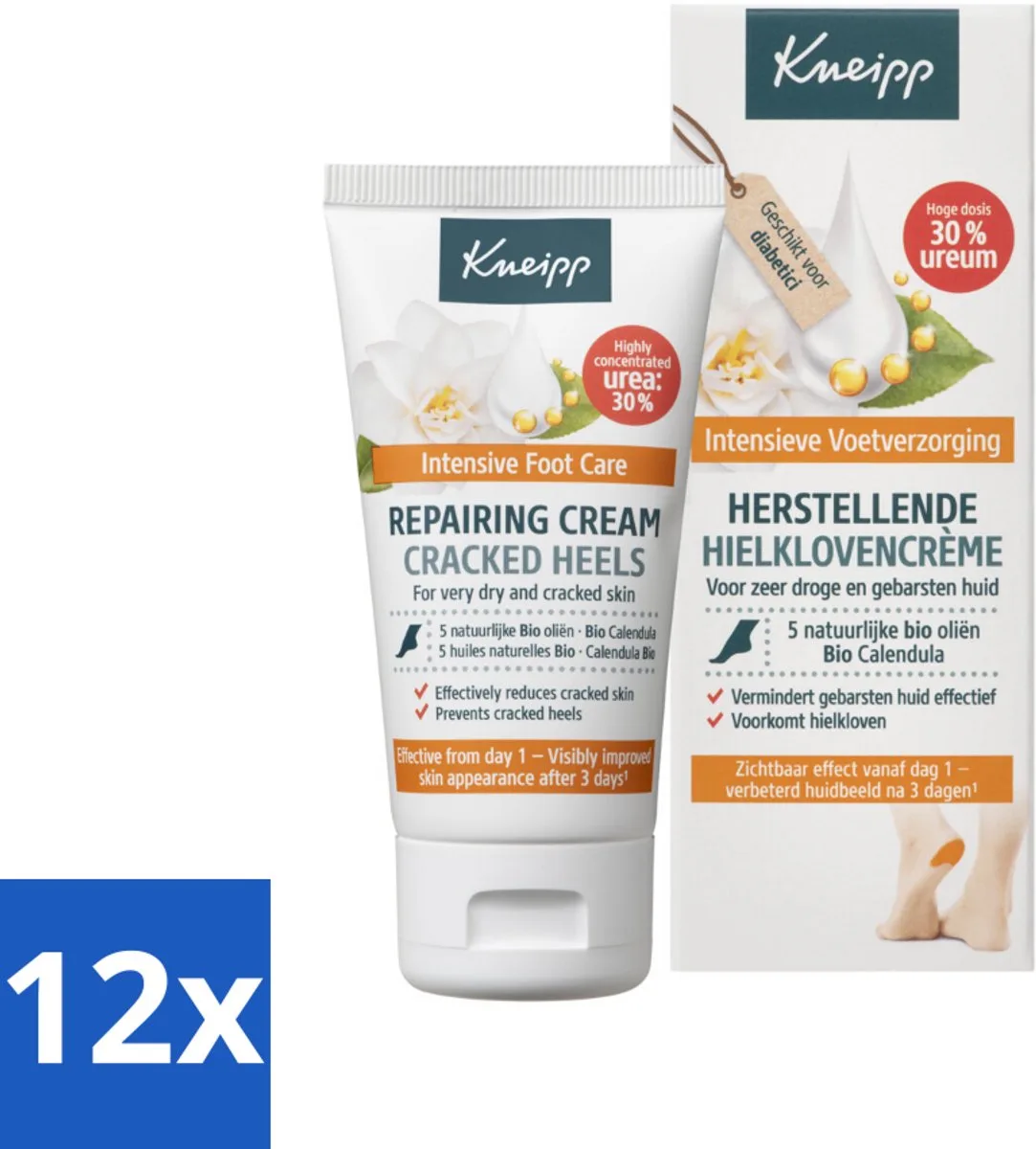 12 x Kneipp - Hielklovencrème - 30 % ureum - Geschikt voor diabetici - 50 ml - Hielkloven Crème - Droge Hielen - Eeltvermindering - Ureum Crème - Voetverzorging de Kneipp – photo produit