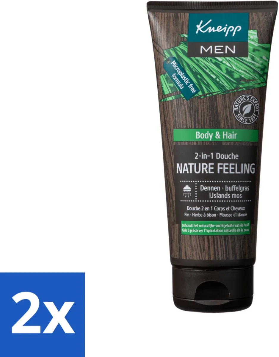 2 x Kneipp - Douchegel - Men - Nature Feeling - 2-in-1 - 200 ml - Douchegel - Mannen - Natuurlijke Verzorging - Dennenolie - Buffelgras van Kneipp – productfoto