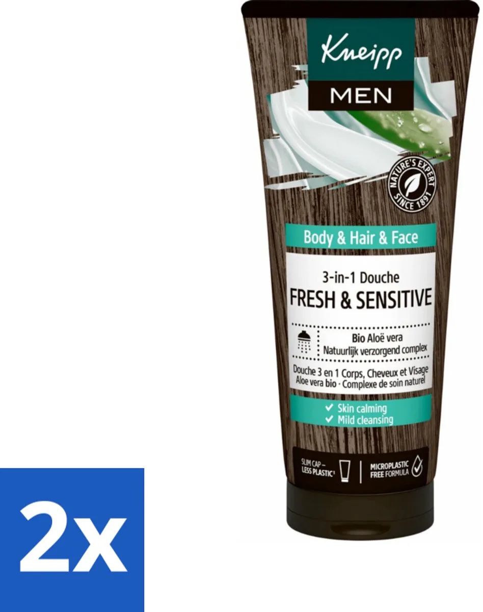 2 x Kneipp - Shampoo & Douche - Men - Fresh & Sensitive - Voor gevoelige en droge huid - 200 ml - Douchegel - Mannenhuid - Gevoelige Huid - Droge Huid - Verzorging van Kneipp – productfoto