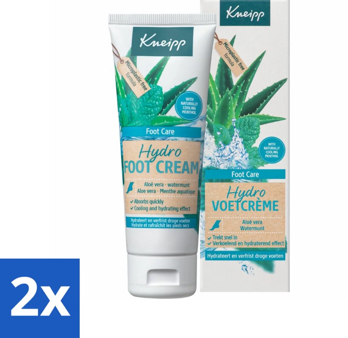 2 x Kneipp - Voetcrème - Hydro Care - Menthol, Aloe Vera & Watermunt - 75 ml - Voetencreme - Verfrissende Creme - Hydraterende Creme - Menthol Creme - Aloë Vera Creme by Kneipp – product photo
