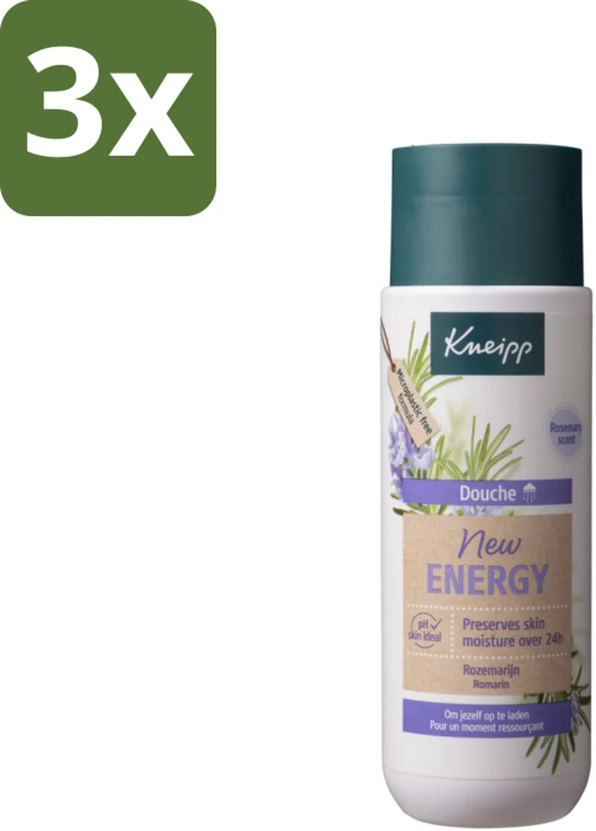 3 x Kneipp Douche New Energy 200 ml - Douchegel - Energie - Rozemarijn - Natuurlijke Geur - Zeepvrije Douche van Kneipp – productfoto
