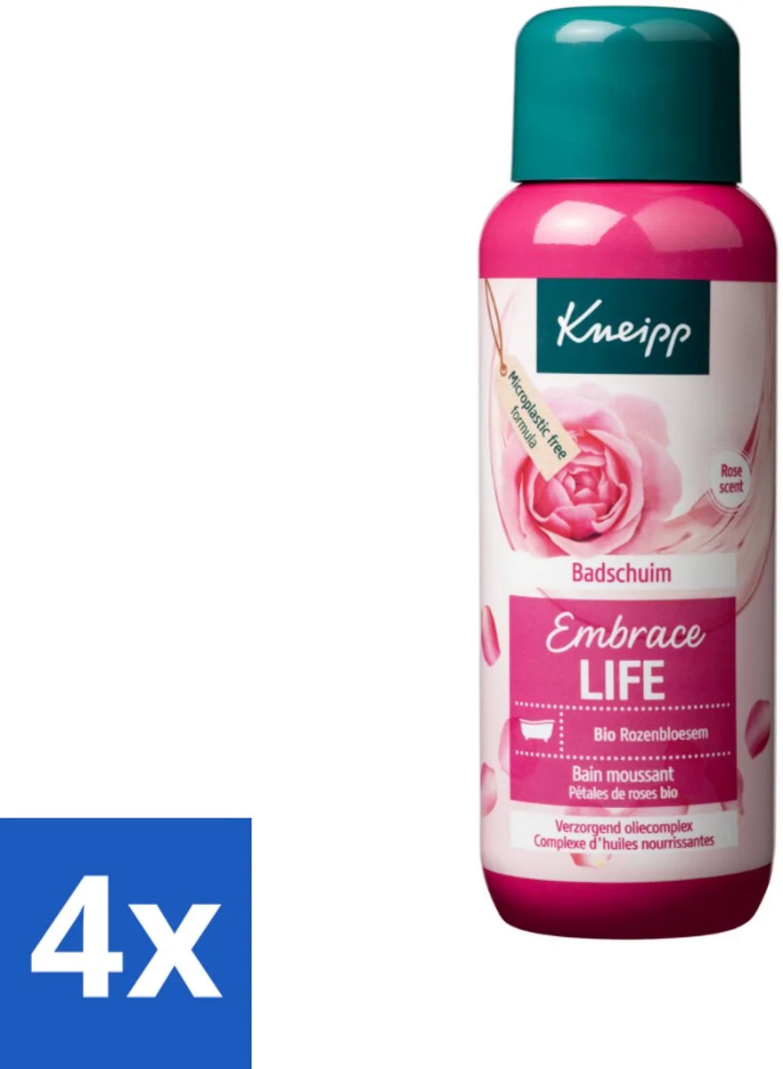 4 x Kneipp - Badschuim - Embrace Life - Anti-Aging verzorging - 400 ml - Badschuim - Anti-aging - Droge Huid - Rijpere Huid - Rozen van Kneipp – productfoto