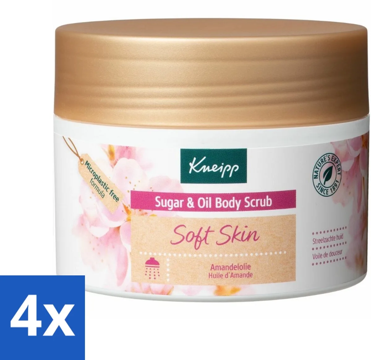 4 x Kneipp - Body scrub - Sugar & Oil - Soft Skin - Voor droge en gevoelige huid - 220 g - Lichaams Scrub - Suiker Scrub - Droge Huid - Gevoelige Huid - Verzorging van Kneipp – productfoto