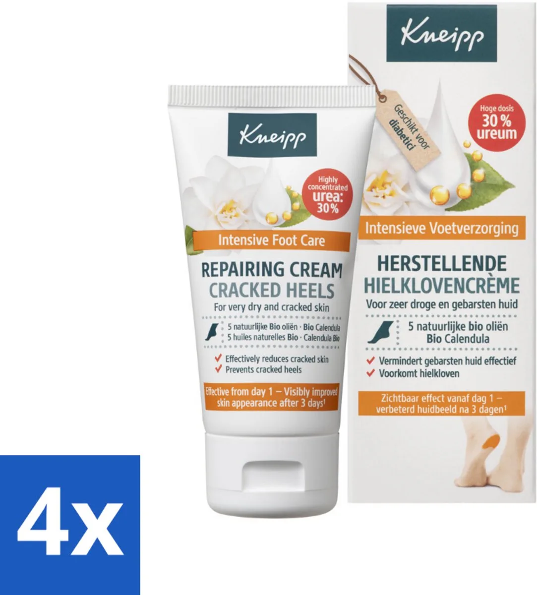 4 x Kneipp - Hielklovencrème - 30 % ureum - Geschikt voor diabetici - 50 ml - Hielkloven Crème - Droge Hielen - Eeltvermindering - Ureum Crème - Voetverzorging de Kneipp – photo produit
