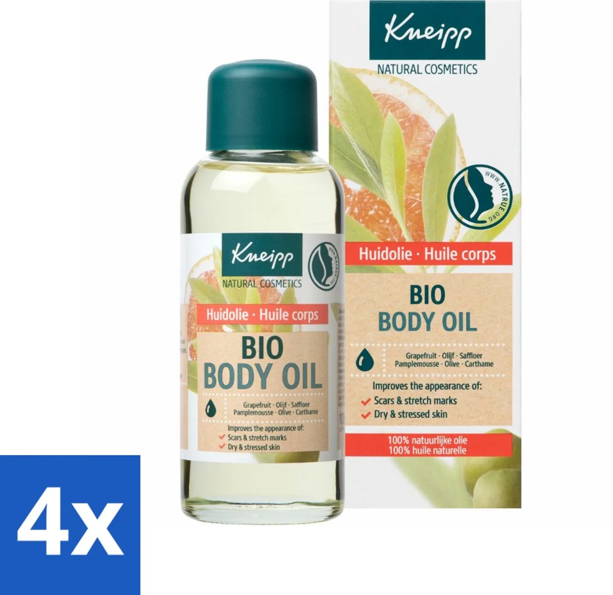 4 x Kneipp - Huidolie - Bio - Voor striae & littekens - 100 ml - Huidolie - Striae - Littekens - Droge Huid - Biologische Oliën fra Kneipp – produktbillede