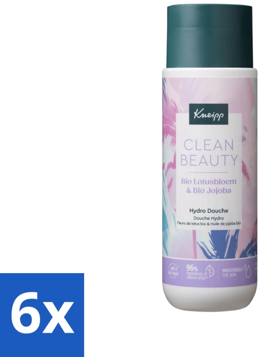 6 x Kneipp - Douchegel - Clean Beauty - Lotus & Jojoba - 200 ml - Douchegel - Biologische Douchegel - Lotusbloem - Jojoba - Natuurlijke Verzorging van Kneipp – productfoto