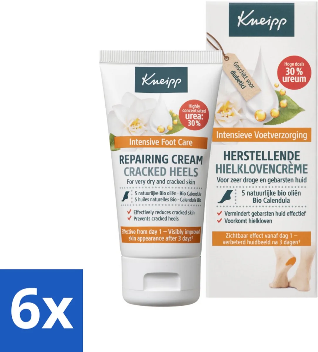 6 x Kneipp - Hielklovencrème - 30 % ureum - Geschikt voor diabetici - 50 ml - Hielkloven Crème - Droge Hielen - Eeltvermindering - Ureum Crème - Voetverzorging de Kneipp – photo produit