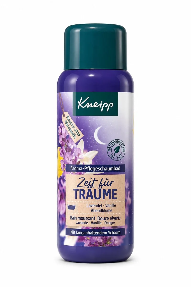 Aroma Care Schuimbad Time for Dreams – Lavendel, Vanille & Avondbloem – Ontspannend Badschuim voor een Rustgevende Badervaring von Kneipp – Produktfoto