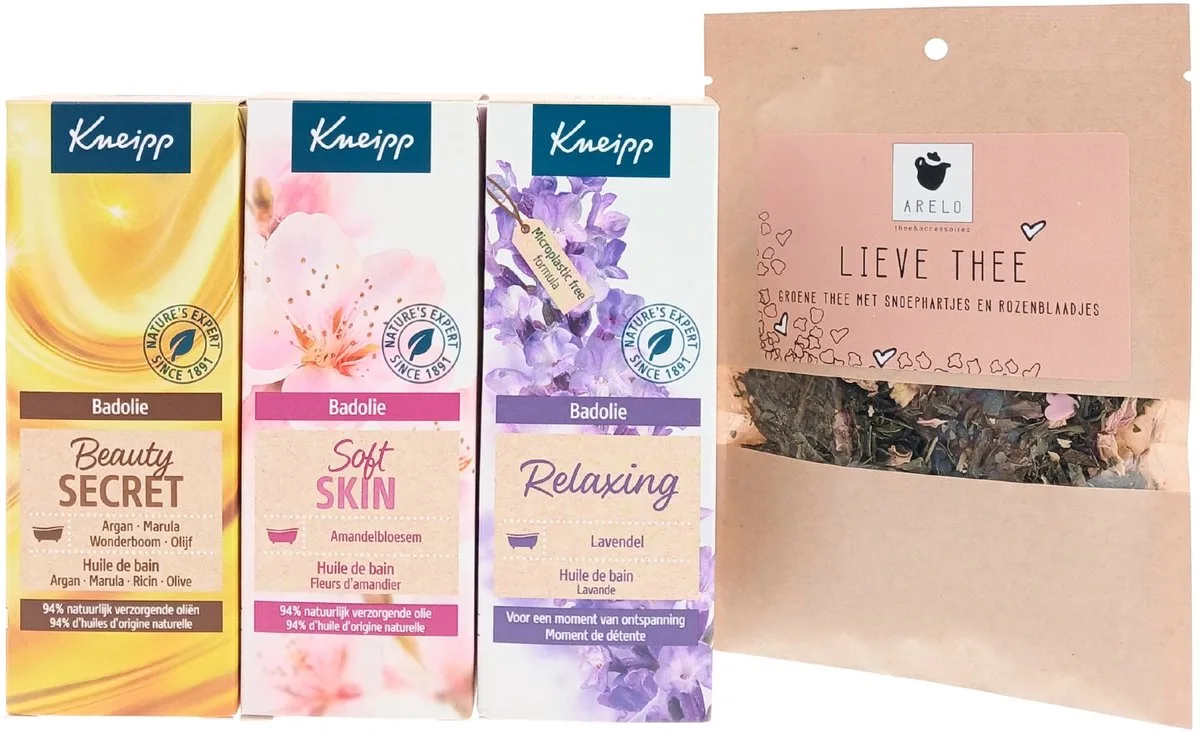 Badolie Cadeauset – 4-delig – Beauty Secret + Soft Skin + Relaxing + Lieve Thee – Cadeau voor haar van Kneipp – productfoto