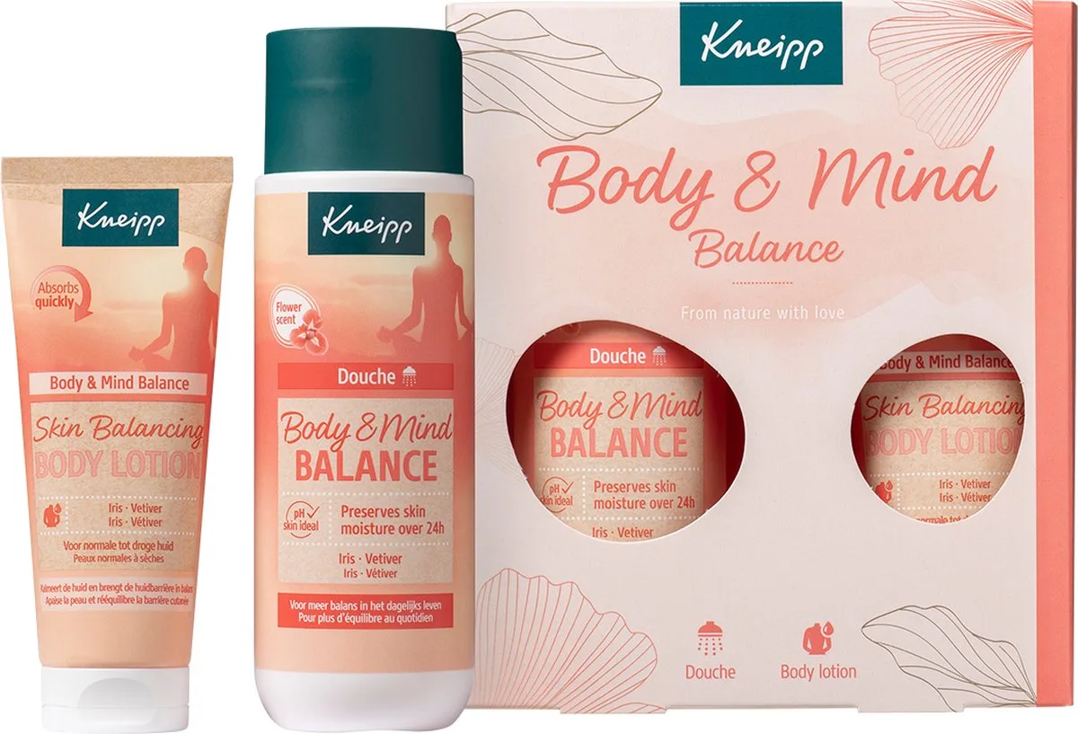 Body & Mind Balance Moments Geschenkset - Cadeau - Giftset - Iris en Vetiver - Bloemige geur - Vegan - Inhoud: Douchegel 200 ml + Body lotion 75 ml de Kneipp – photo produit