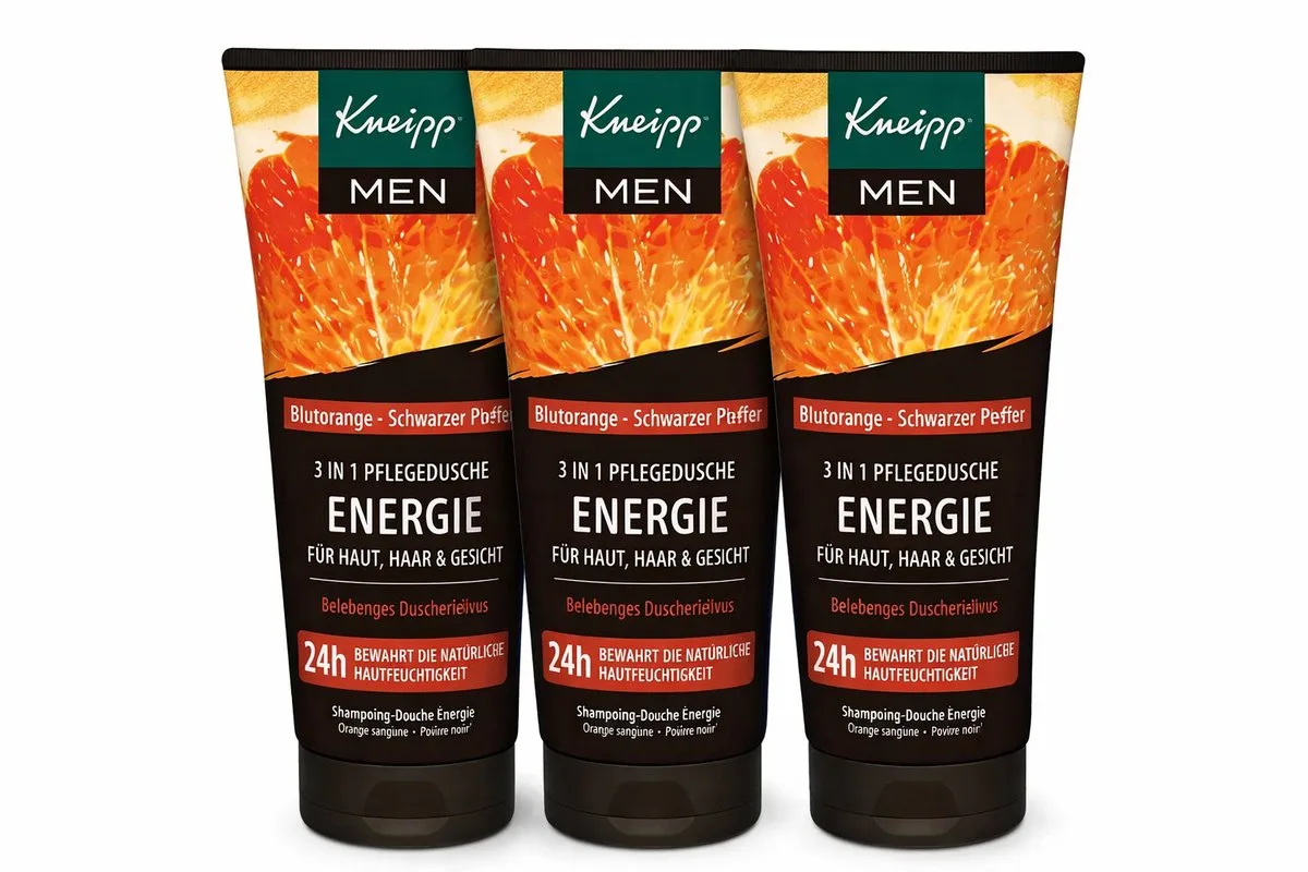 Douche Men Energie – Verfrissende Douchegel – 3 × 200 ml – Met Citrus & Guarana van Kneipp – productfoto