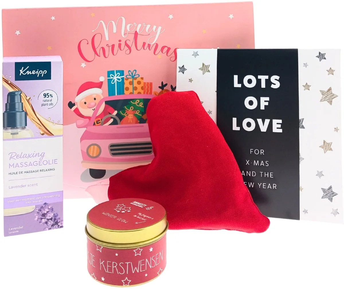 Kerst Cadeauset Massageolie Relaxing – 3-delig – Massageolie + Chocoladewens + Kaars – Cadeau voor haar by Kneipp – product photo