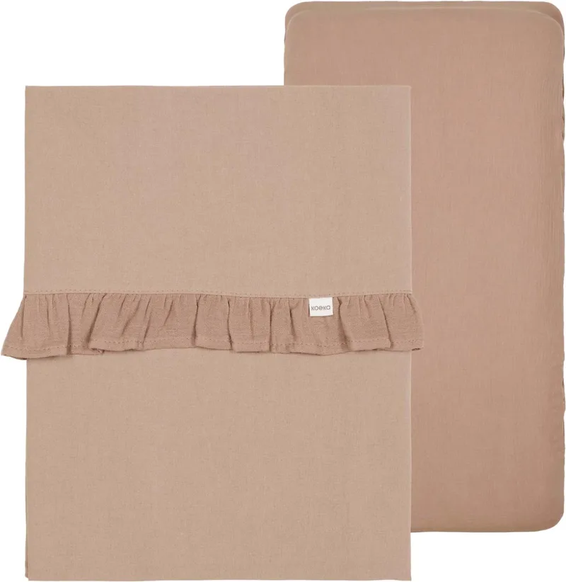 wieglaken en hoeslaken set ruffle Faro - caffe fra Koeka i Brun – produktbillede