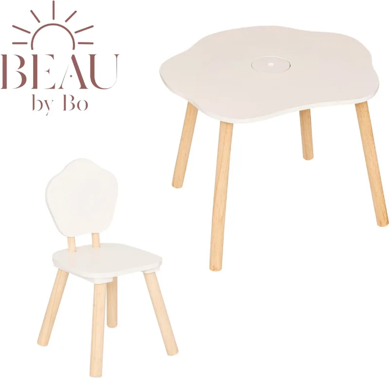 BEAU by Bo Kids Kindertafel + Kinderstoel Bloem de Konges Sløjd en Blanc – photo produit