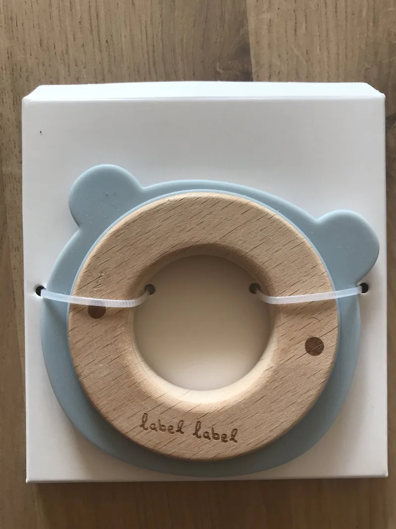 Beer Blauw Hout & Silicone Bijtring LLST-15058 de Label Label en Naturel, Bleu – photo produit