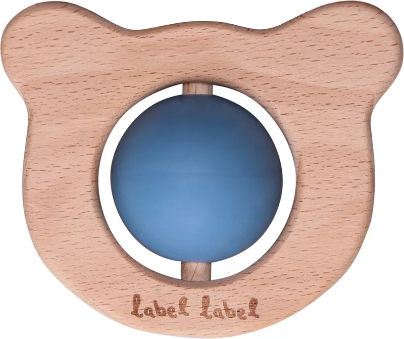 Beer Blauw Hout & Silicone Bijtspeeltje LLST-15270 van Label Label in Naturel, Blauw – productfoto
