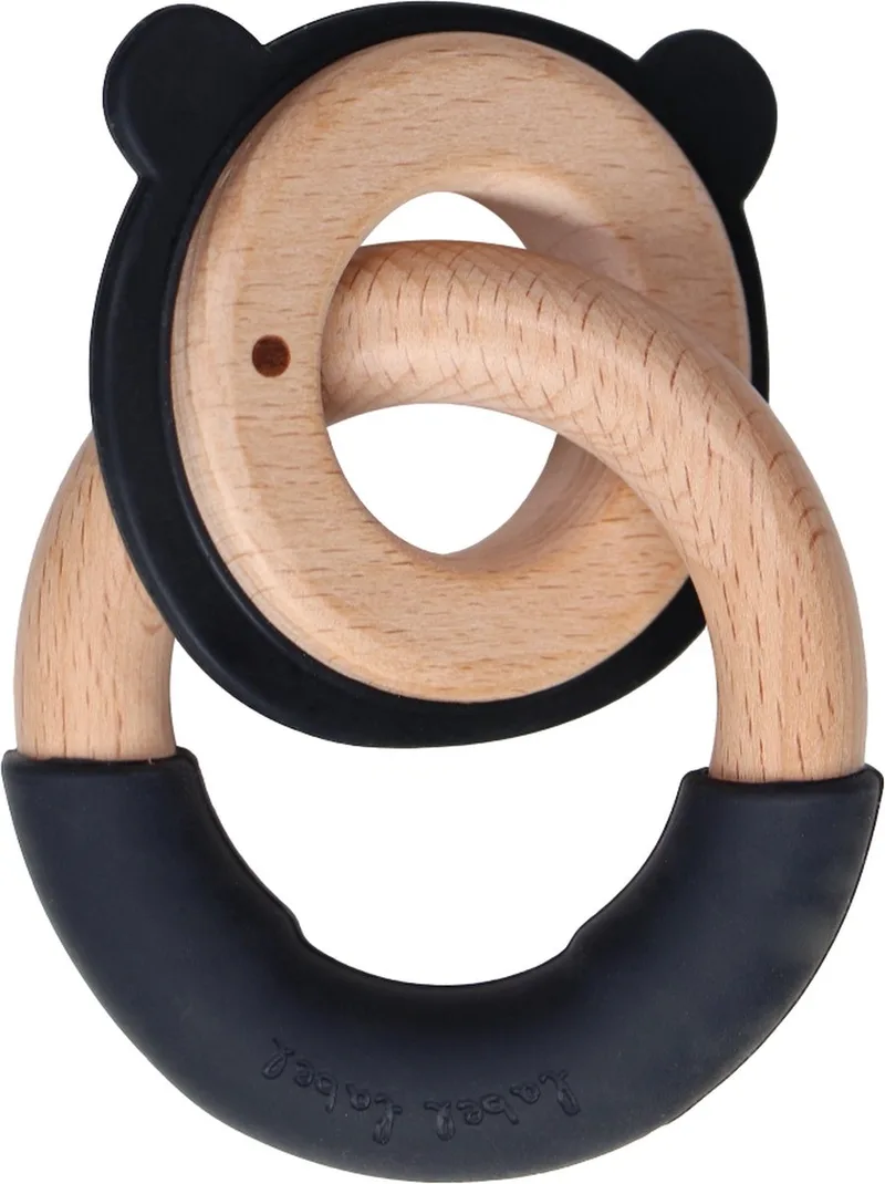 Beer Zwart Hout & Silicone Dubbele Bijtring LLST-15102 van Label Label in Naturel, Zwart – productfoto