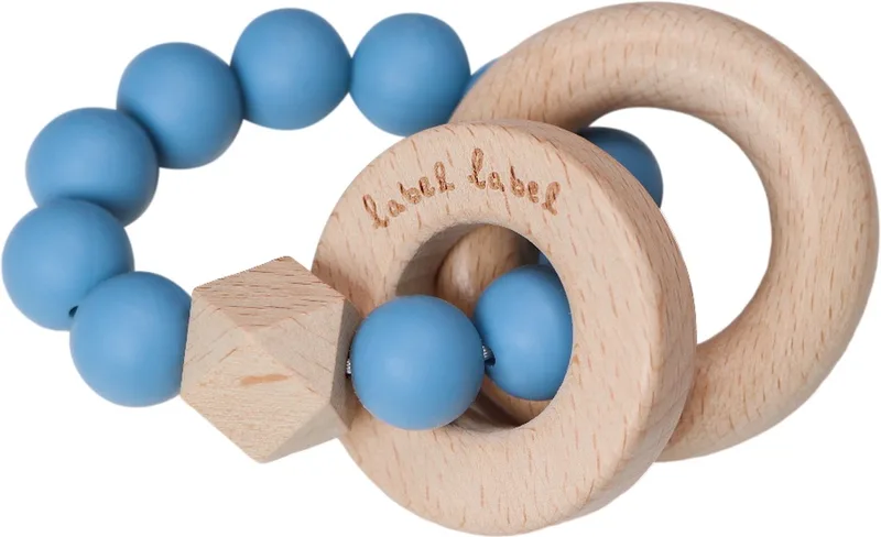 Blauw Hout & Silicone Kralen Bijtring LLST-15195 van Label Label in Blauw, Naturel – productfoto