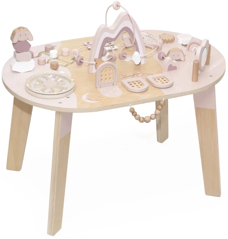 Houten Activiteitentafel - Activiteitentafel met Meerdere Speelfuncties - Stimuleert Motorische Vaardigheden en Hand-Oogcoördinatie - Vanaf 2 Jaar van Label Label in Roze – productfoto