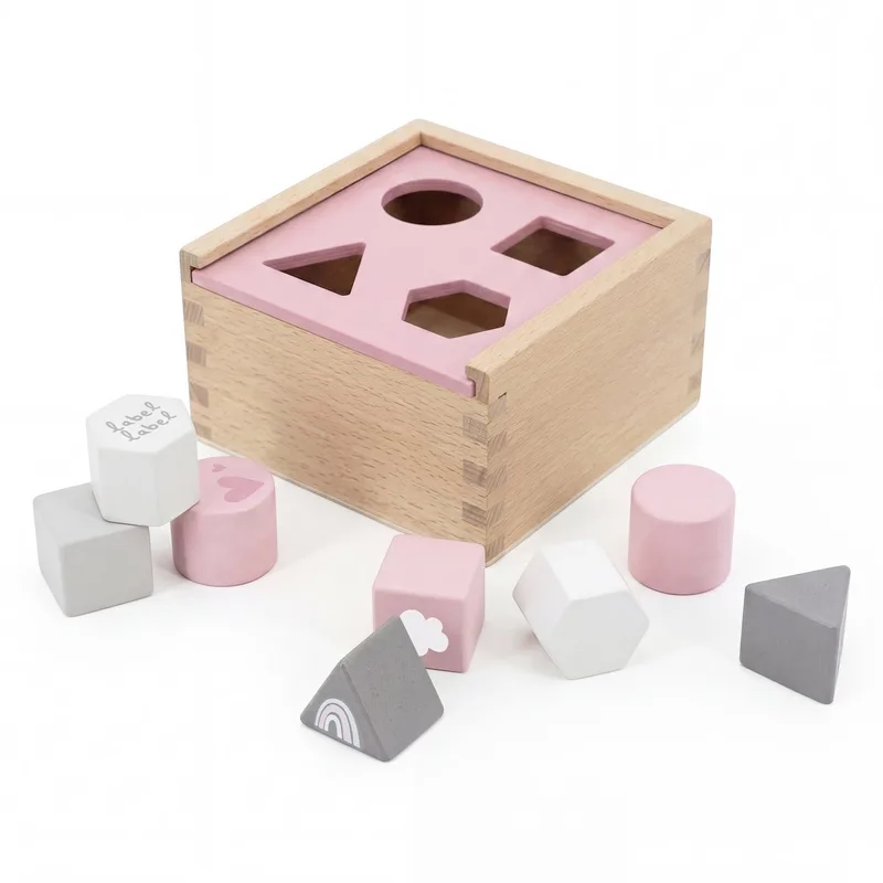 Houten Vormenstoof - Sorteerbox met Vormen en Kleuren - Stimuleert Fijne Motoriek en Vormherkenning - Vanaf 18 Maanden van Label Label in Roze – productfoto