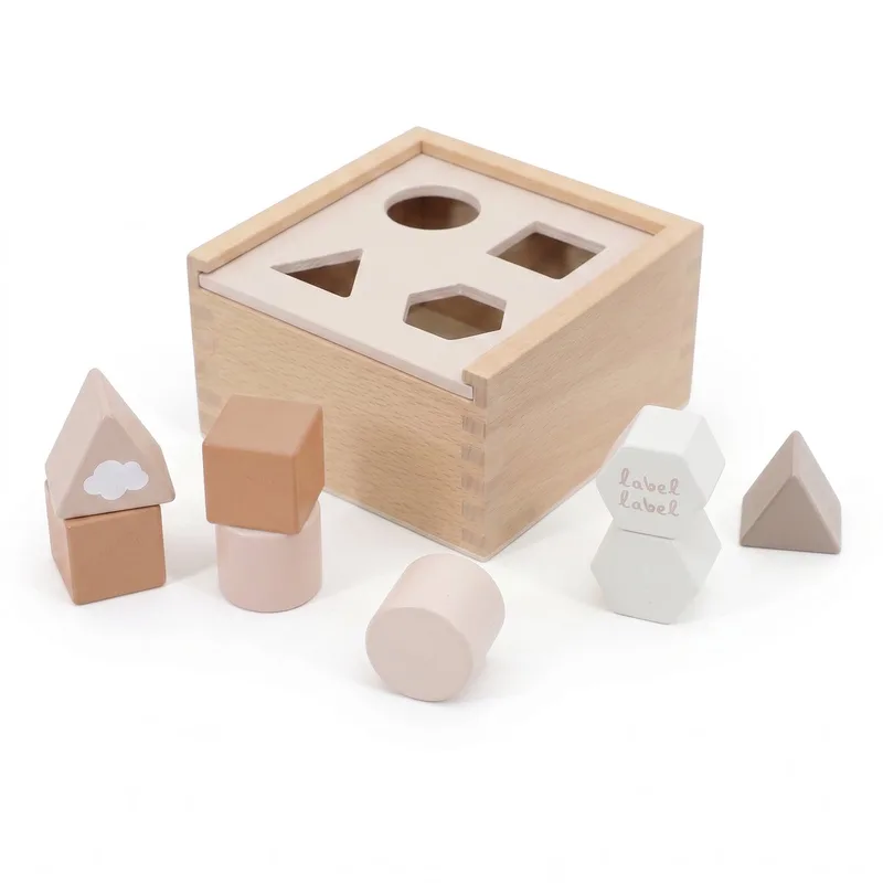 Houten Vormenstoof - Sorteerbox met Vormen en Kleuren - Stimuleert Fijne Motoriek en Vormherkenning - Vanaf 18 Maanden van Label Label in Nougat – productfoto