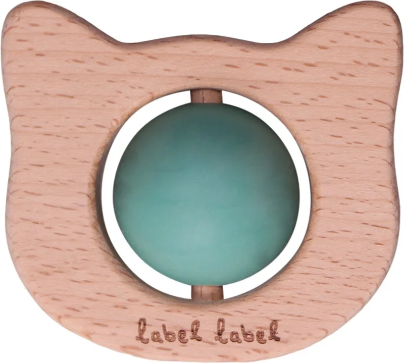Kat Groen Hout & Silicone Bijtspeeltje LLST-15263 van Label Label in Naturel, Groen – productfoto