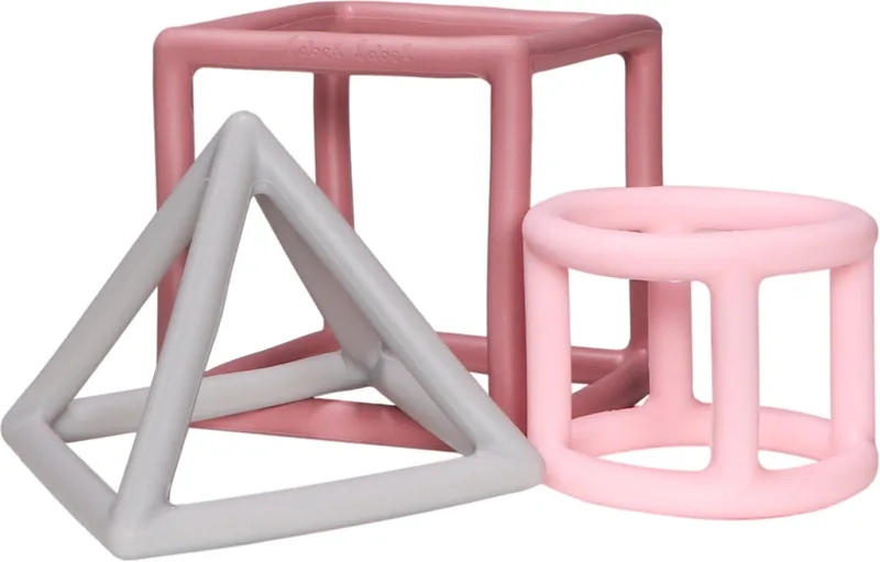 Roze 3 stuks Geometrische Silicone Bijtringen LLST-15294 de Label Label en Rose, Gris – photo produit