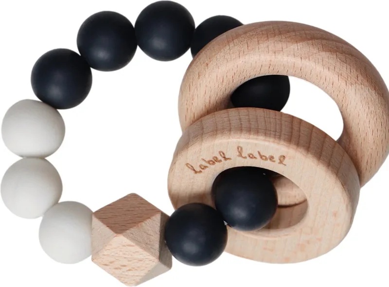 Zwart/Wit Hout & Silicone Kralen Bijtring LLST-15201 von Label Label in Schwarz, Weiß – Produktfoto