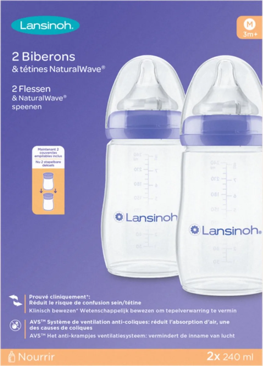 mOmma Zuigflessen met speen 2 st 240 ml 75890 von Lansinoh in Transparent – Produktfoto