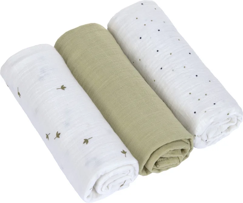 Hydrofiele luier swaddle doek 3 stuks 85 x 85 cm by Lässig in Leave olive – product photo