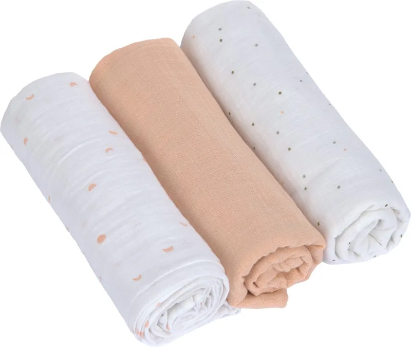 Hydrofiele luier swaddle doek 3 stuks 85 x 85 cm van Lässig in Moon peach – productfoto
