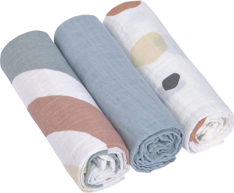 Hydrofiele luier swaddle doek 3 stuks 85 x 85 cm - Rainbow, powder blue van Lässig in Rainbow, Powder blue – productfoto