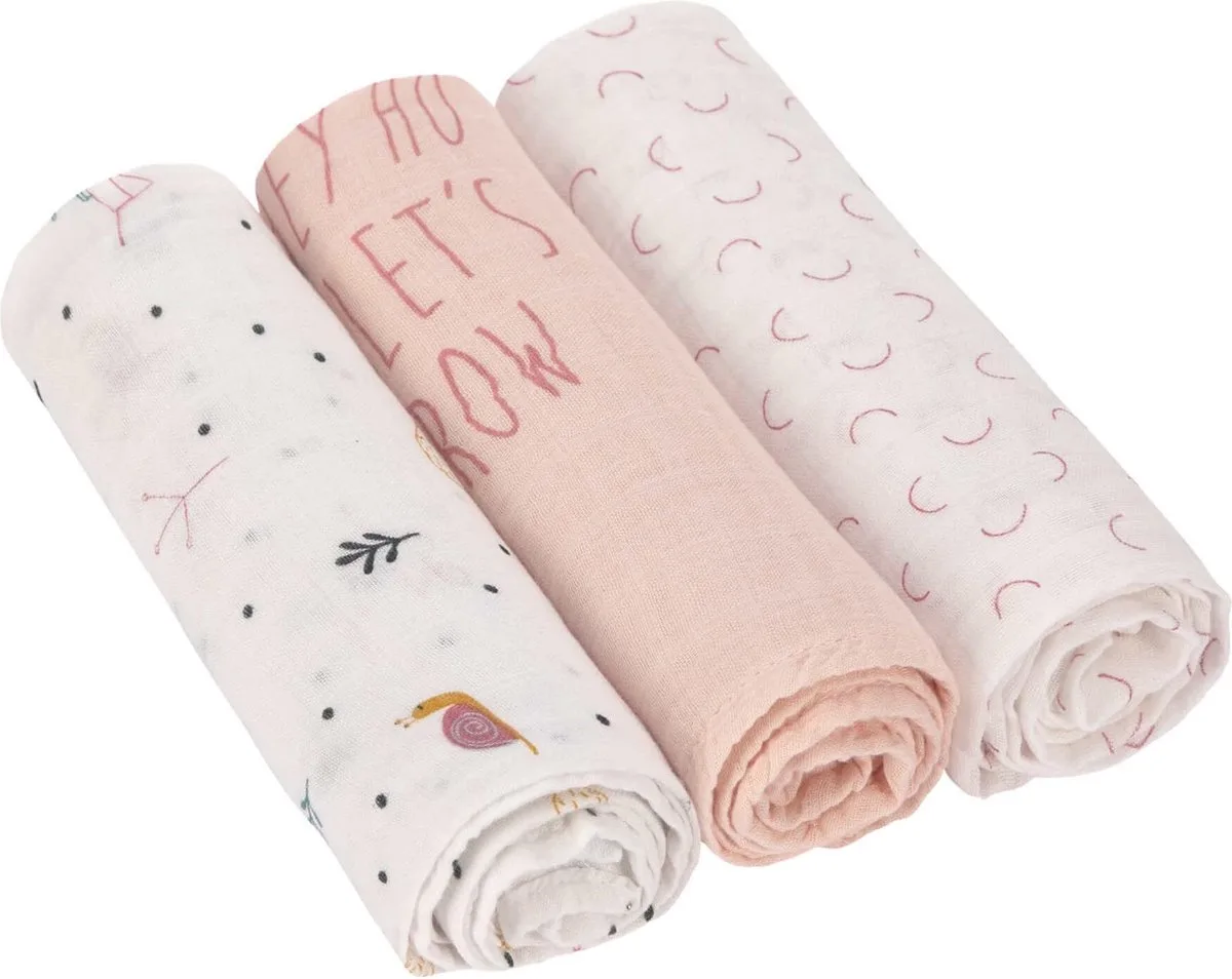 Hydrofiele luier swaddle doek 3 stuks Garden Explorer Girls 80 x 80 cm van Lässig in Roze – productfoto