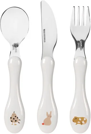 Kinderbesteck Little Mateys, spicy orange (3-tlg), Edelstahl de Lässig en Orange, Blanc – photo produit 1 sur 4