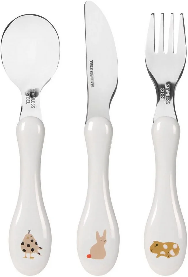 Kinderbesteck Little Mateys, spicy orange (3-tlg), Edelstahl de Lässig en Orange, Blanc – photo produit 1 sur 4