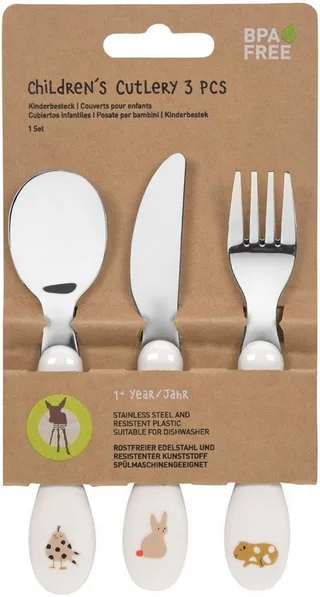 Kinderbesteck Little Mateys, spicy orange (3-tlg), Edelstahl de Lässig en Orange, Blanc – photo produit 3 sur 4