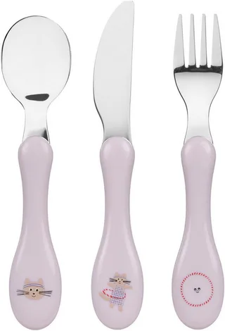Kinderbesteck Tiny Team Cat (3-tlg), Edelstahl de Lässig en Rose – photo produit 1 sur 3