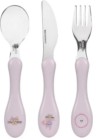 Kinderbesteck Tiny Team Cat (3-tlg), Edelstahl de Lässig en Rose – photo produit 2 sur 3