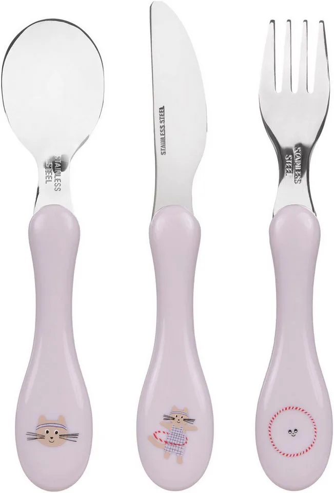 Kinderbesteck Tiny Team Cat (3-tlg), Edelstahl de Lässig en Rose – photo produit 2 sur 3