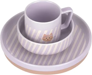 Kindergeschirr-Set Tiny Team Cat (3-tlg), Porzellan, Silikon, mit Silikonring de Lässig en Violet – photo produit 2 sur 2