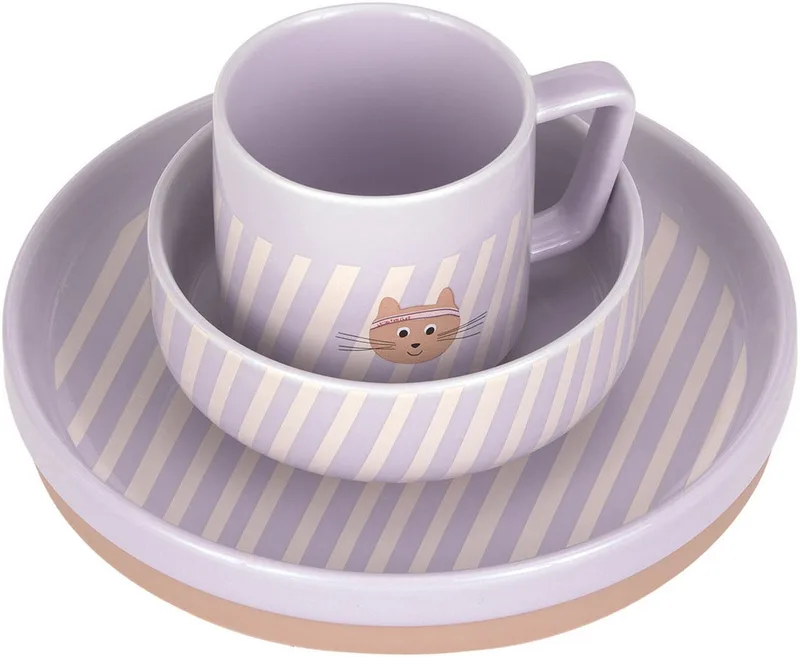 Kindergeschirr-Set Tiny Team Cat (3-tlg), Porzellan, Silikon, mit Silikonring de Lässig en Violet – photo produit 2 sur 2