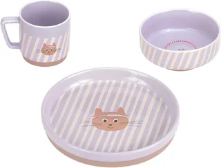 Kindergeschirr-Set Tiny Team Cat (3-tlg), Porzellan, Silikon, mit Silikonring de Lässig en Violet – photo produit 1 sur 2