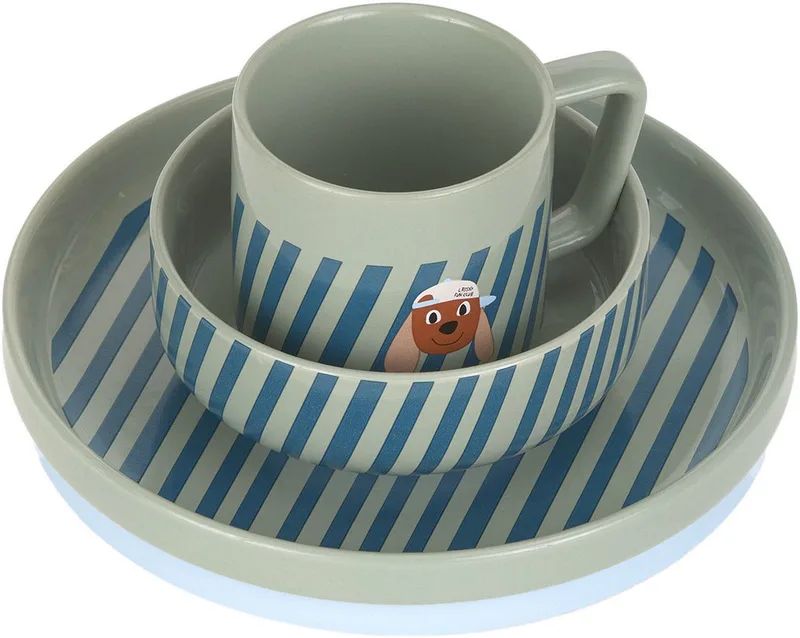 Kindergeschirr-Set Tiny Team Dog (3-tlg), Porzellan, Silikon, mit Silikonring de Lässig en Vert – photo produit 4 sur 4