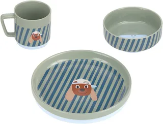 Kindergeschirr-Set Tiny Team Dog (3-tlg), Porzellan, Silikon, mit Silikonring de Lässig en Vert – photo produit 1 sur 4