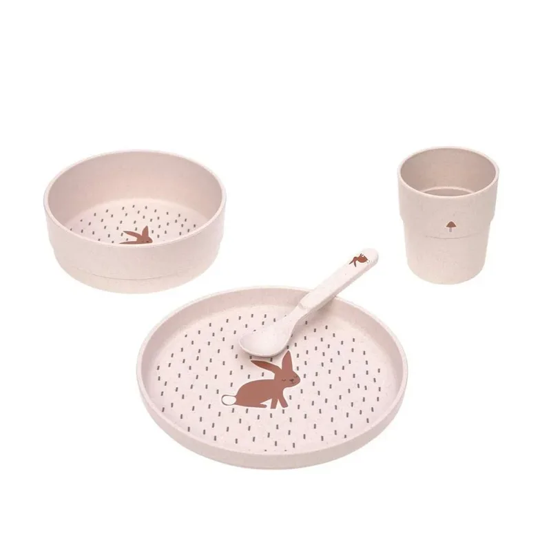 Kinderservies Set (Bord-Kom-Beker-Lepel) - Little Forest Bunny van Lässig – productfoto