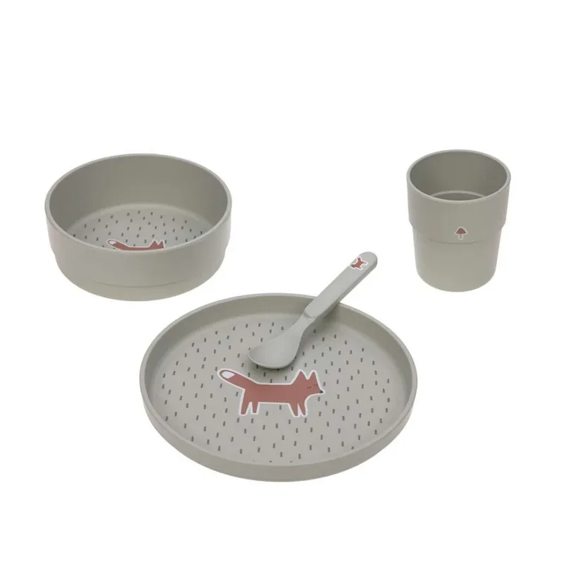 Kinderservies Set (Bord-Kom-Beker-Lepel) - Little Forest Vos de Lässig – photo produit