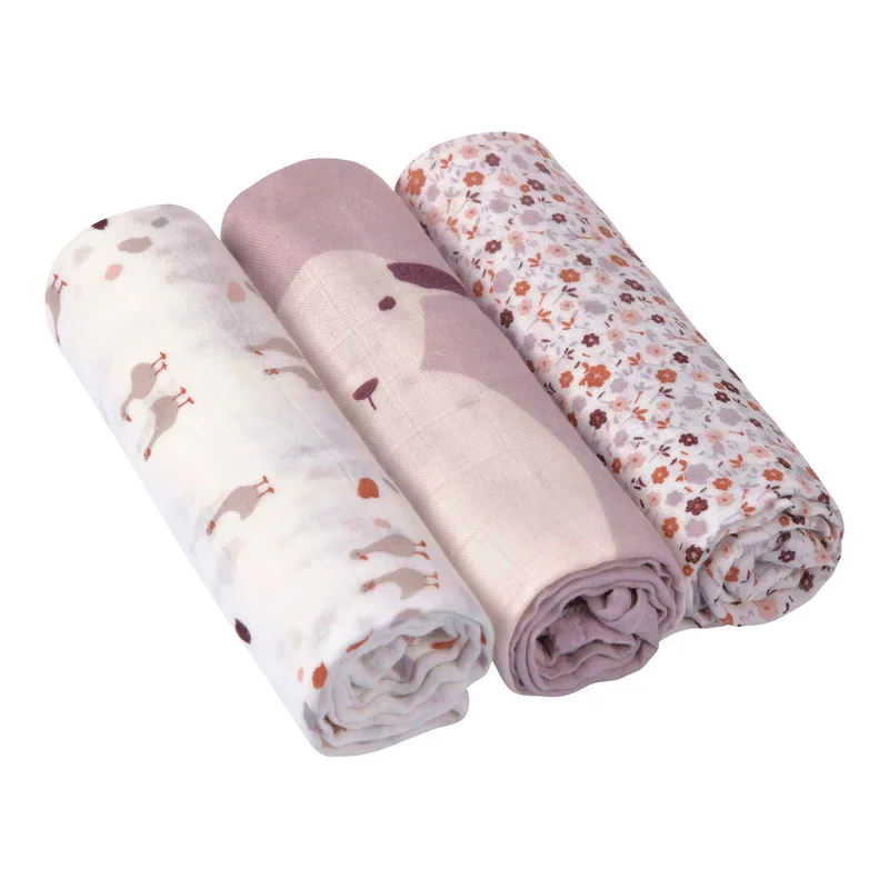 Lässig 3er-Pack Mullwindeln 80x80 cm Heavenly Soft Tiny Farmer von Lässig in Weiß, 800 × 800 mm – Produktfoto 1 von 3